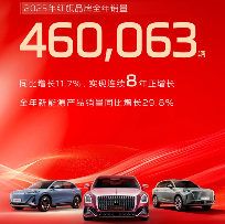 一汽红旗2025年销量460,063辆，同比增长11.7%
